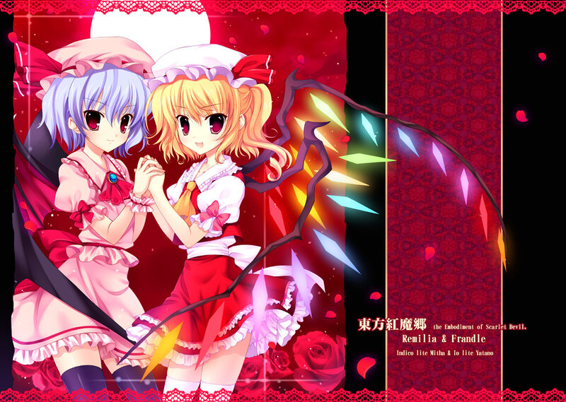 Two Anime Girls Holding Hands — Red, Dramatic, Night
