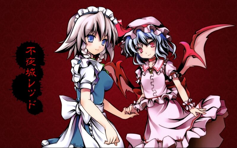 Two Anime Girls Holding Hands — Red, Dramatic