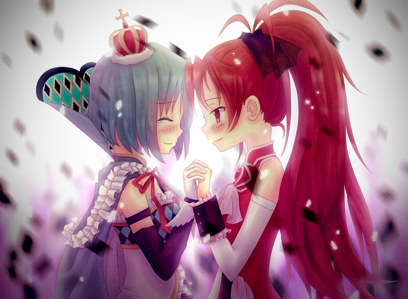 Two Anime Girls Holding Hands — Red, Intimate
