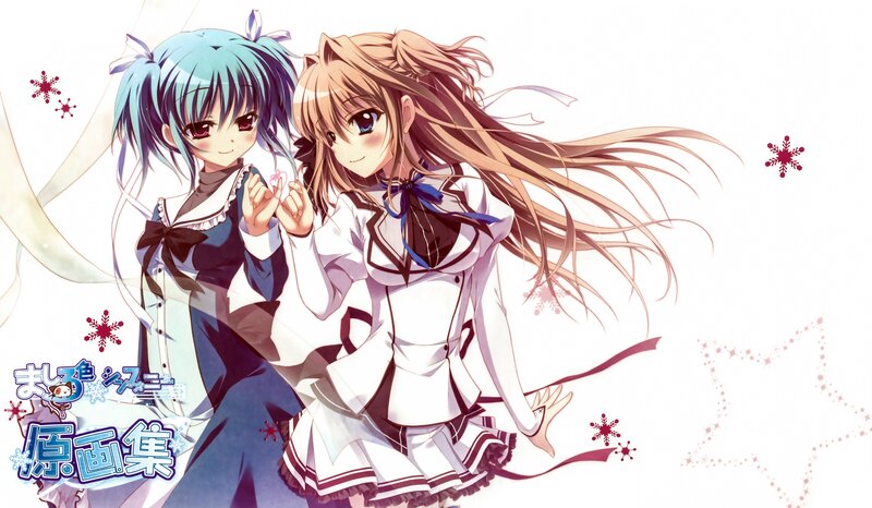Two Anime Girls Holding Hands — White, Cheerful