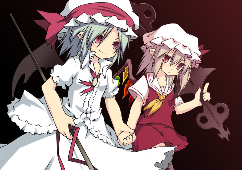 Two Anime Girls Holding Hands — White, Dramatic