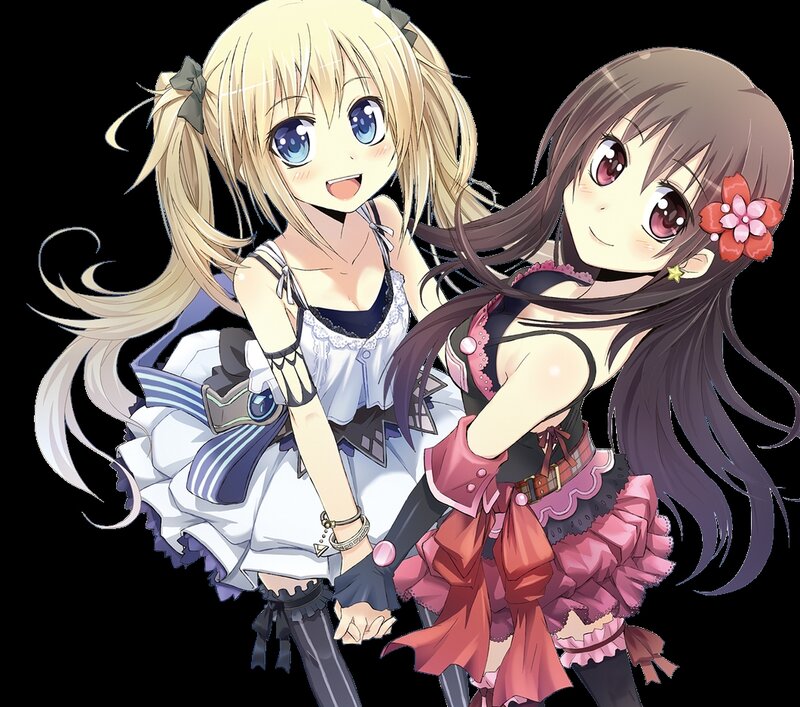 Two Anime Girls Holding Hands — White, Happy