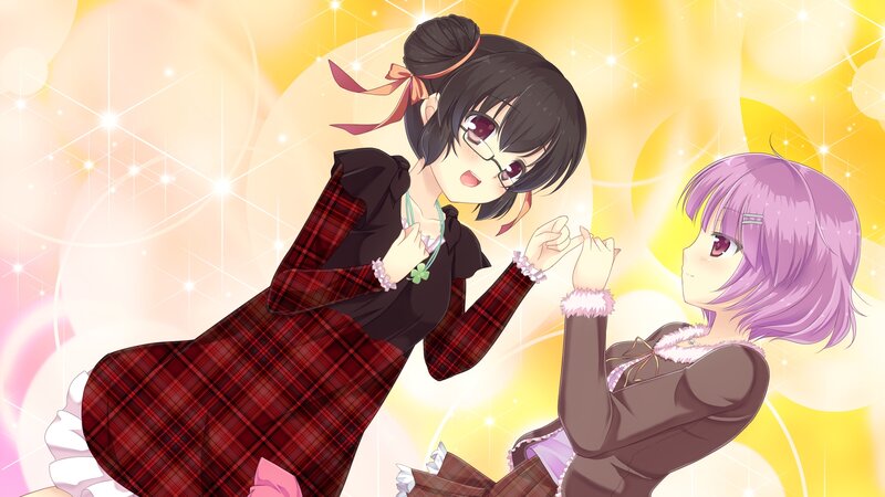 Two Anime Girls Holding Hands — Yellow