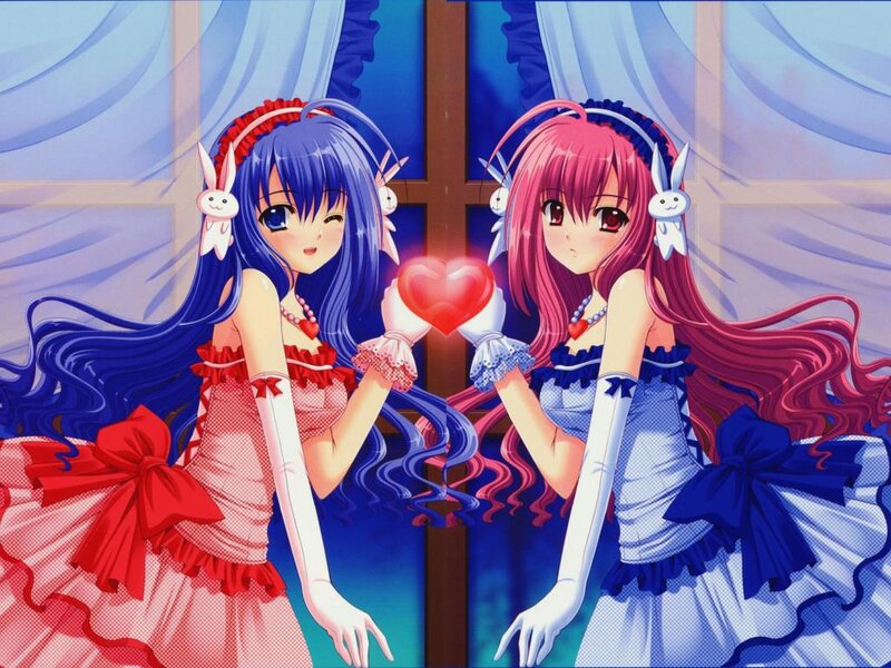 Two Anime Girls Holding Heart — Blue