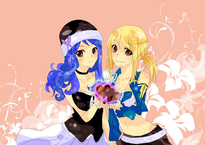 Two Anime Girls Holding Hearts — Blue