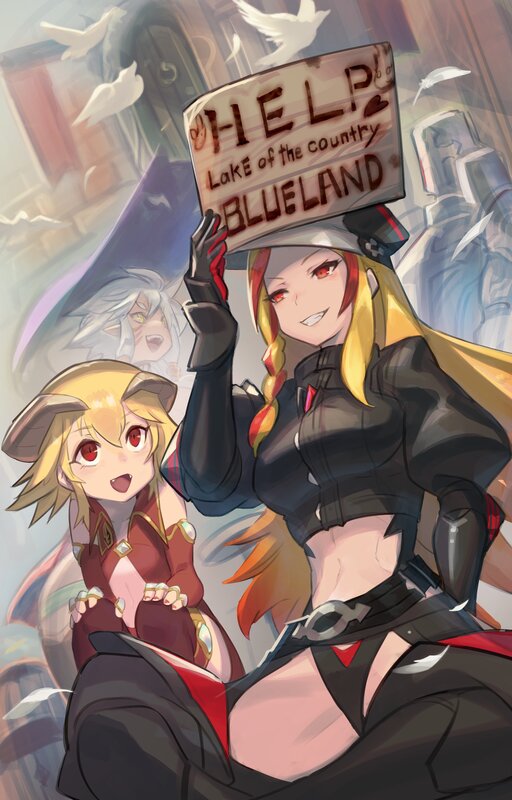 Two Anime Girls Holding Sign