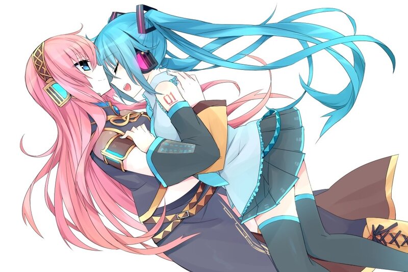 Two anime girls hugging
