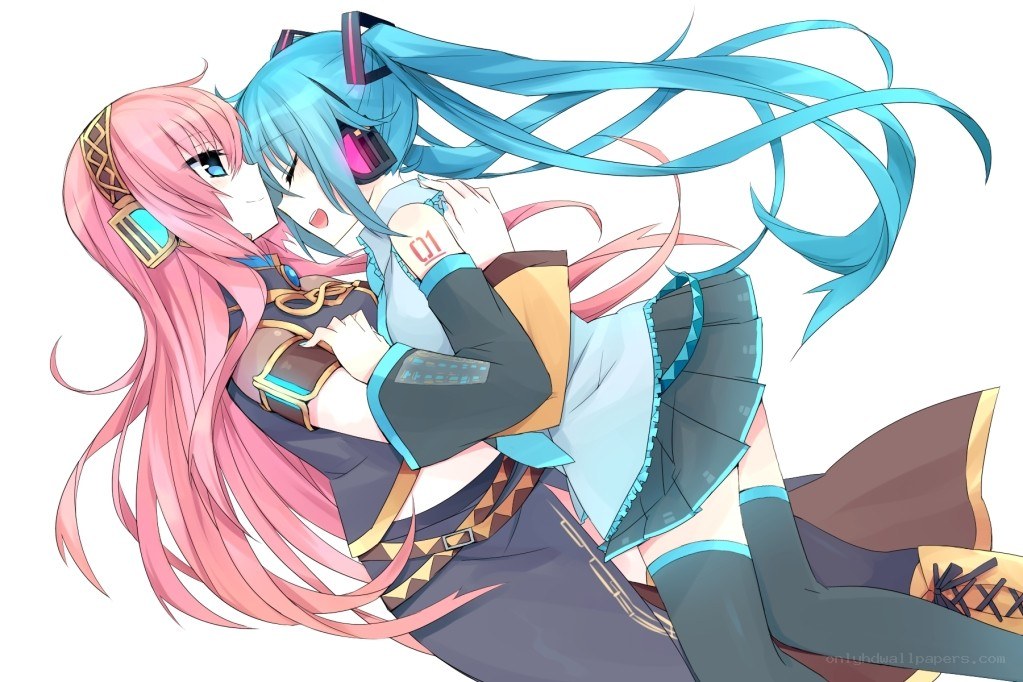 Two anime girls hugging