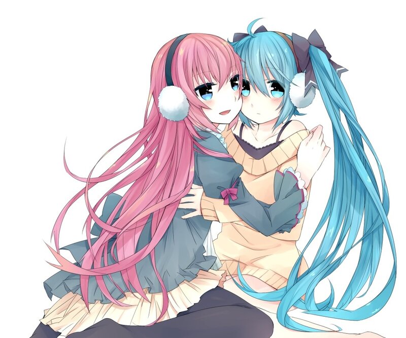 Two anime girls hugging