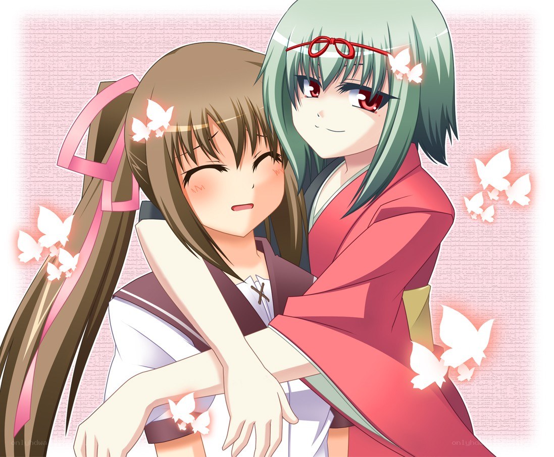 Two anime girls hugging