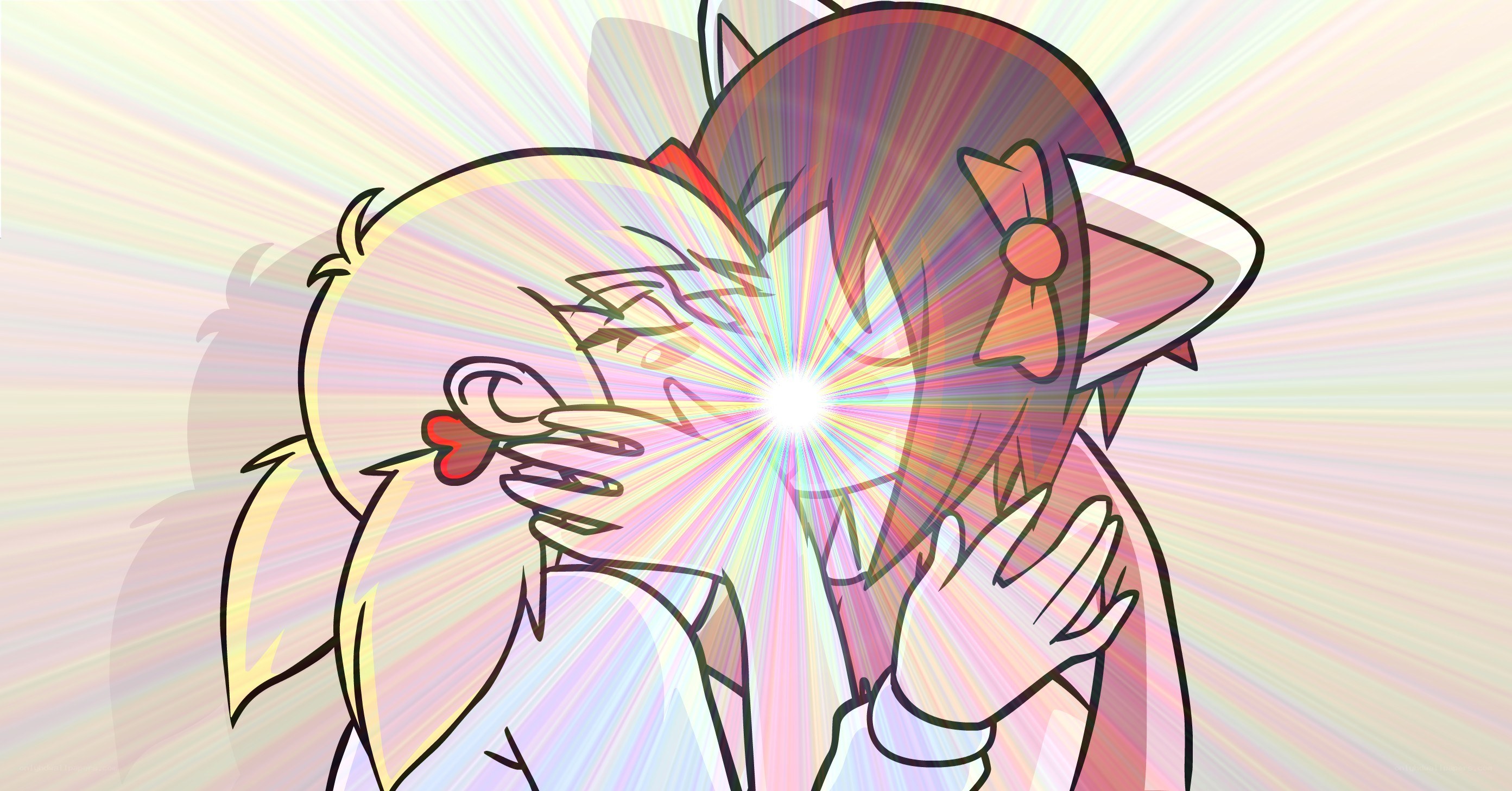 two anime girls hugging