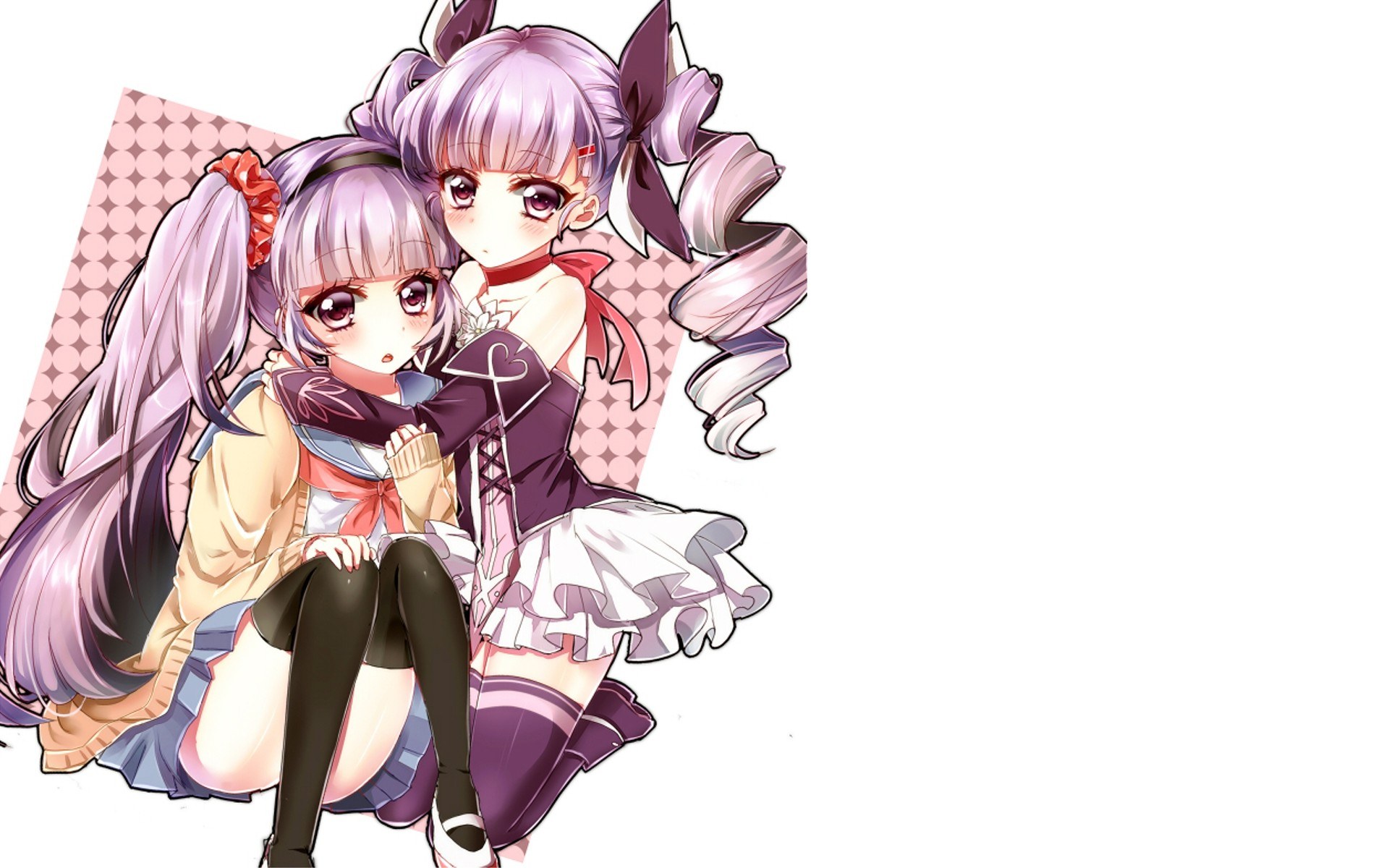 two anime girls hugging