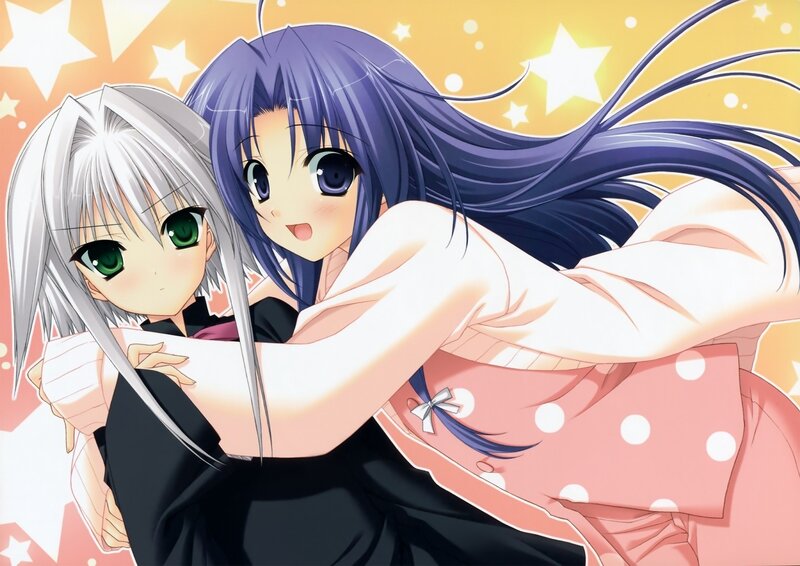 Two anime girls hugging