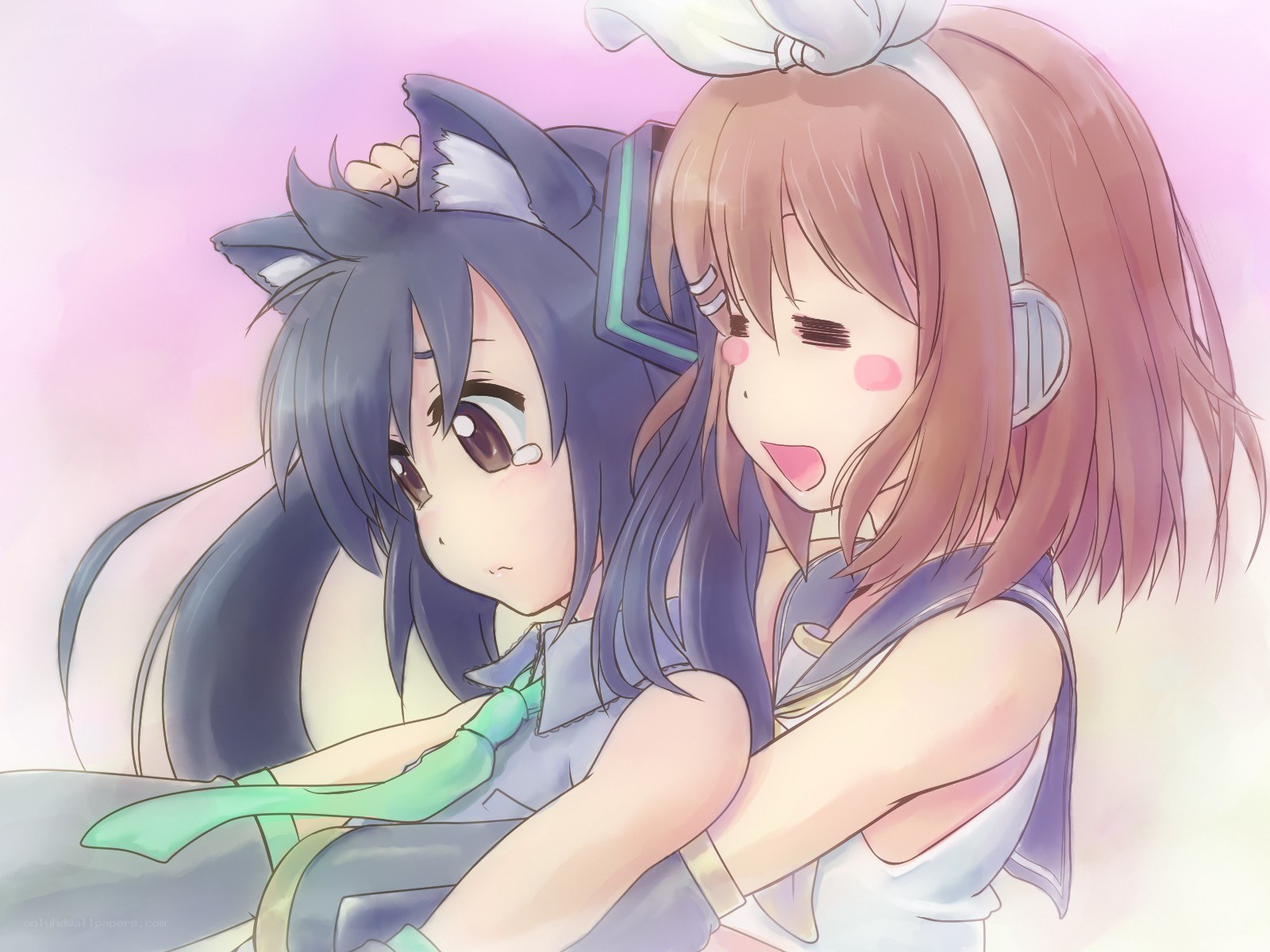 Two anime girls hugging