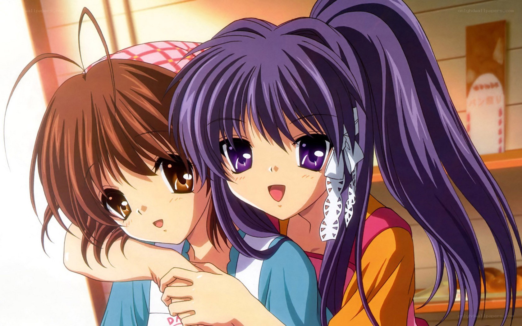 Two anime girls hugging