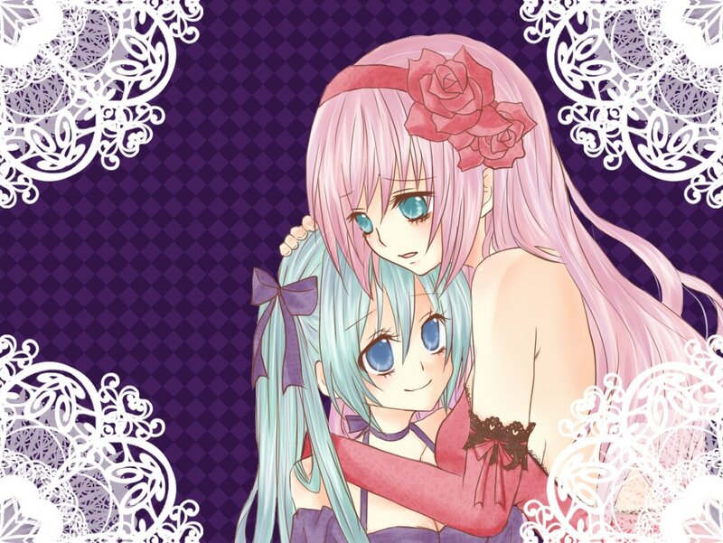 Two anime girls hugging