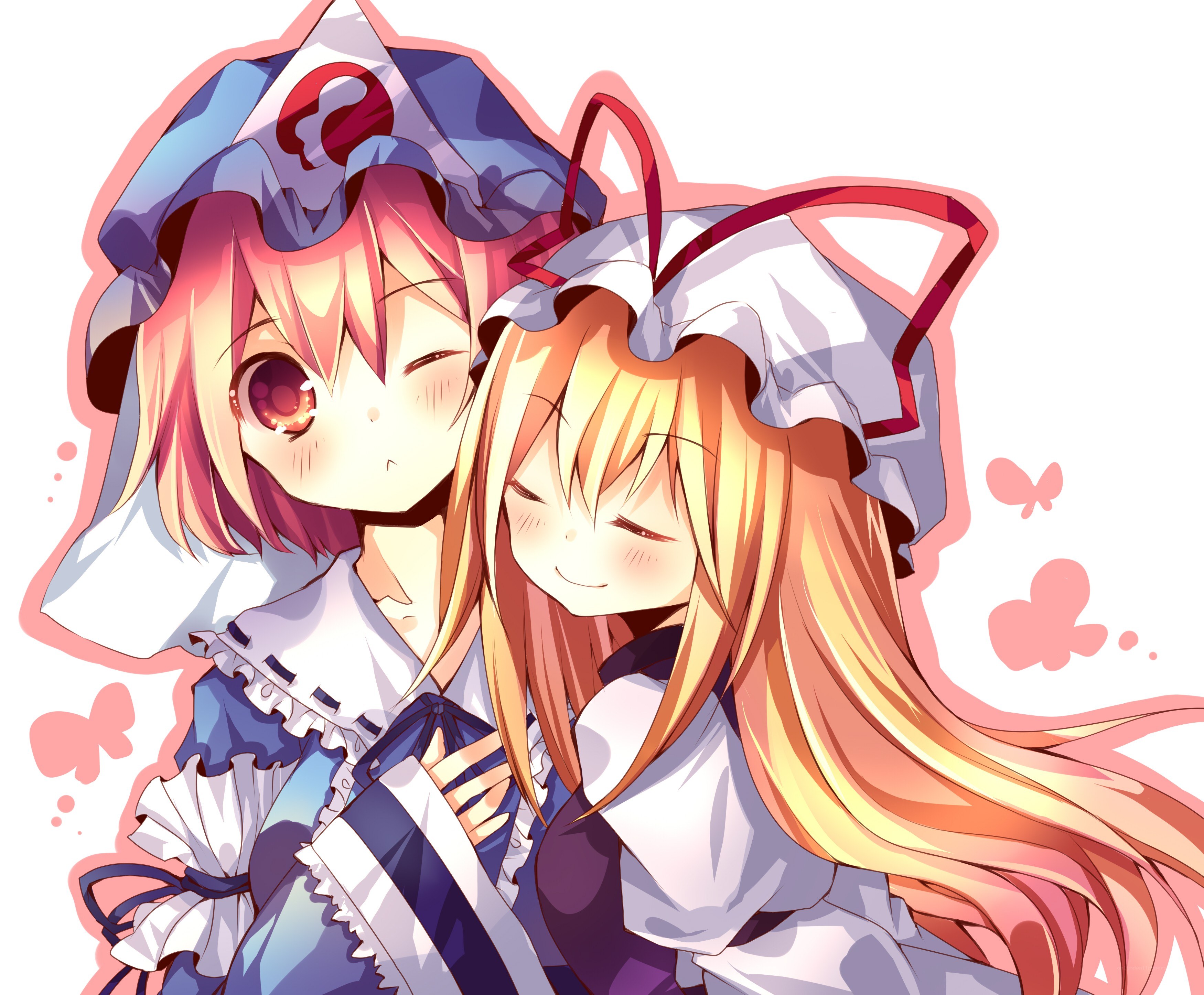 two anime girls hugging