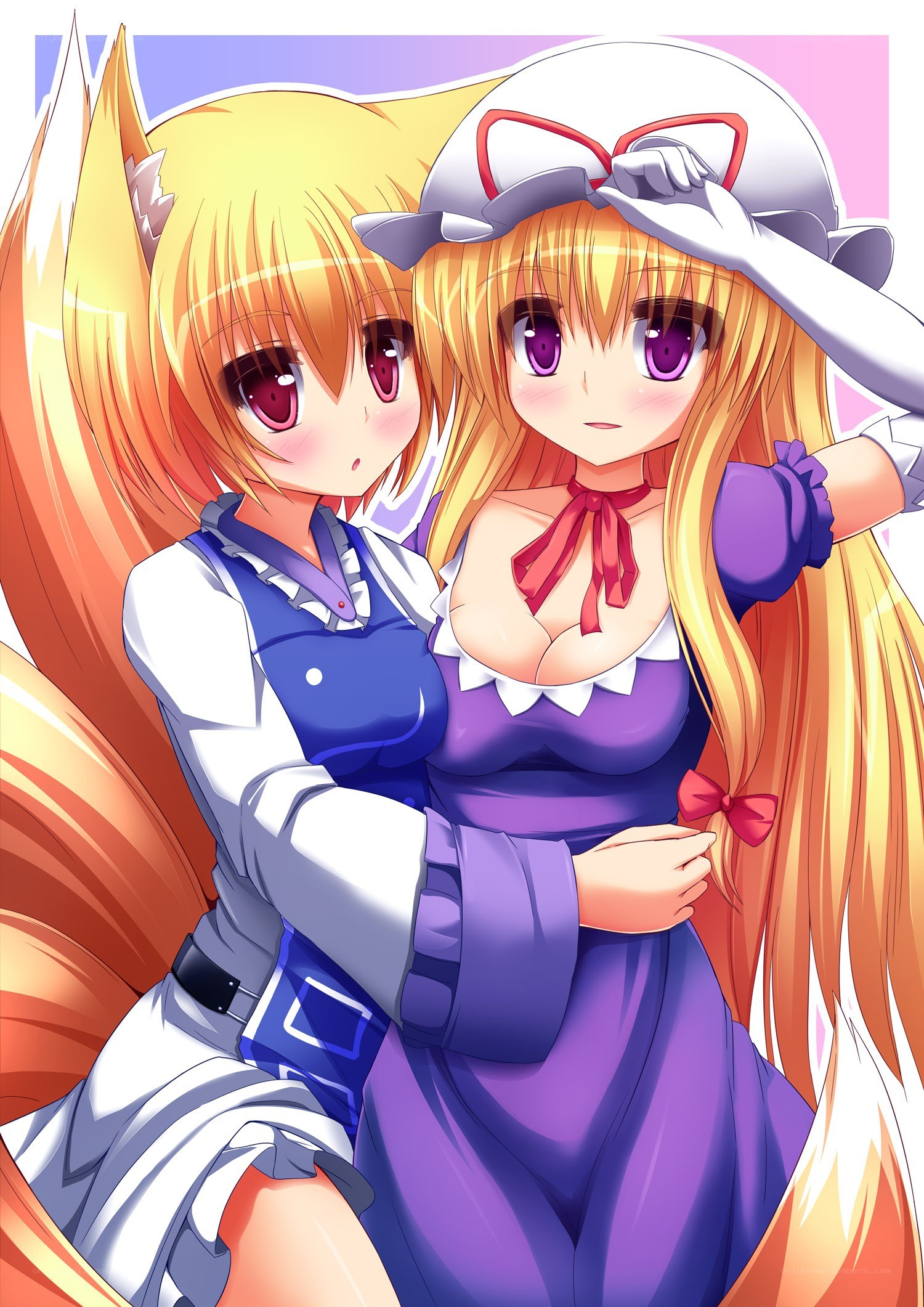 two anime girls hugging