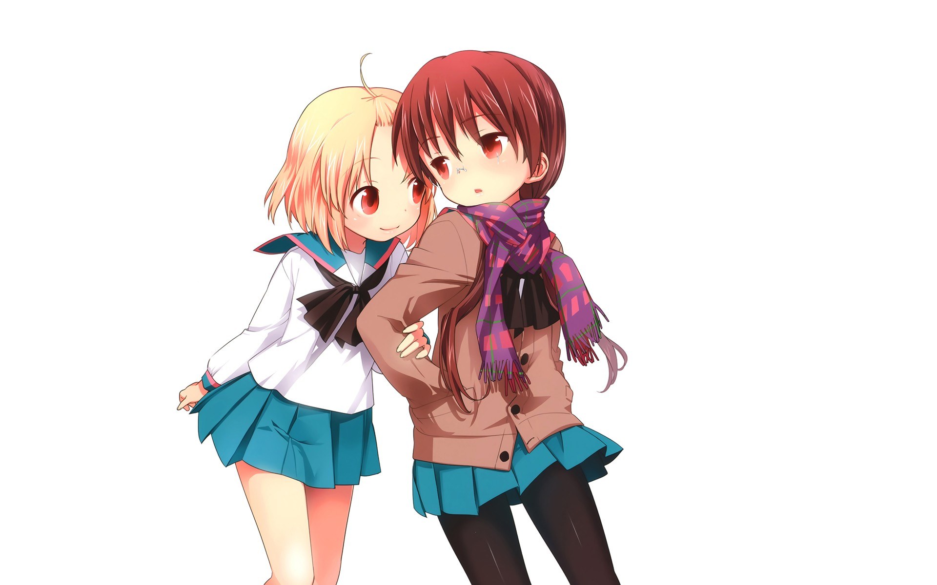 two anime girls hugging