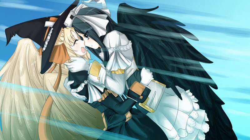 two anime girls hugging
