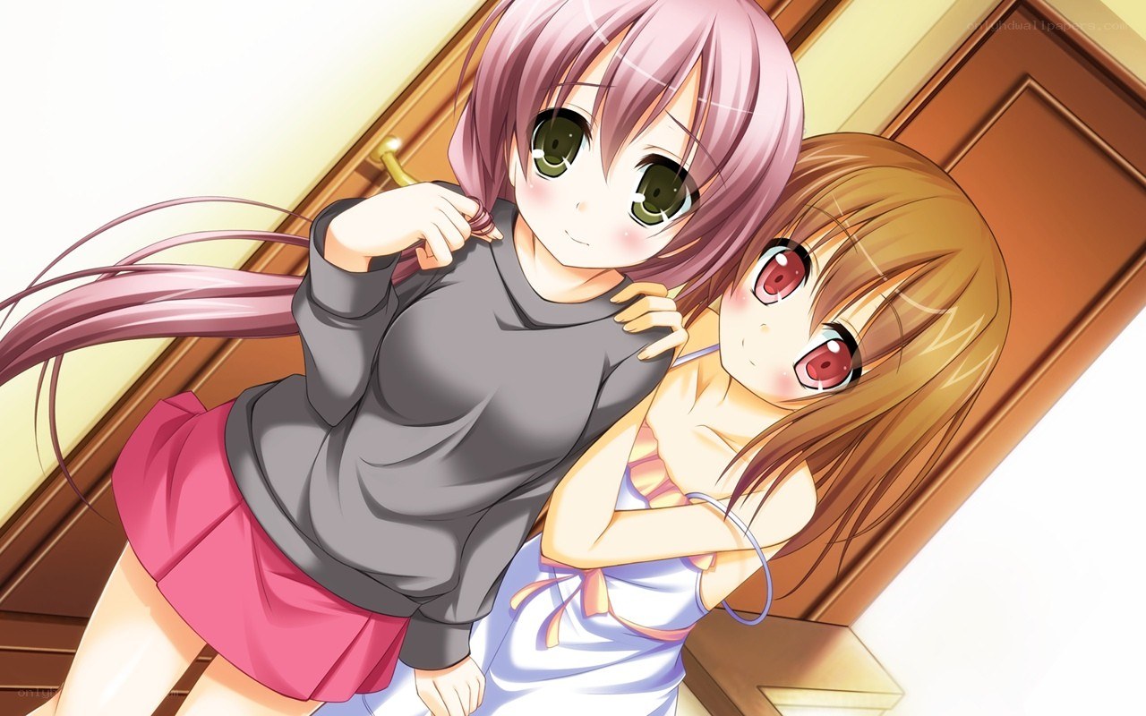 Two anime girls hugging