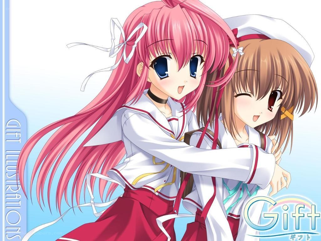 Two anime girls hugging