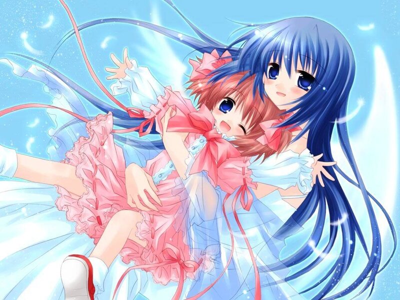 Two anime girls hugging