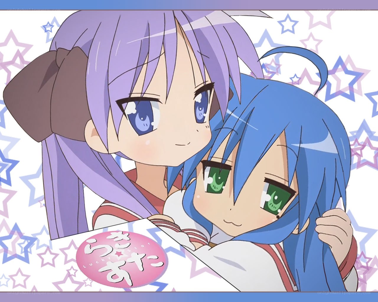 two anime girls hugging