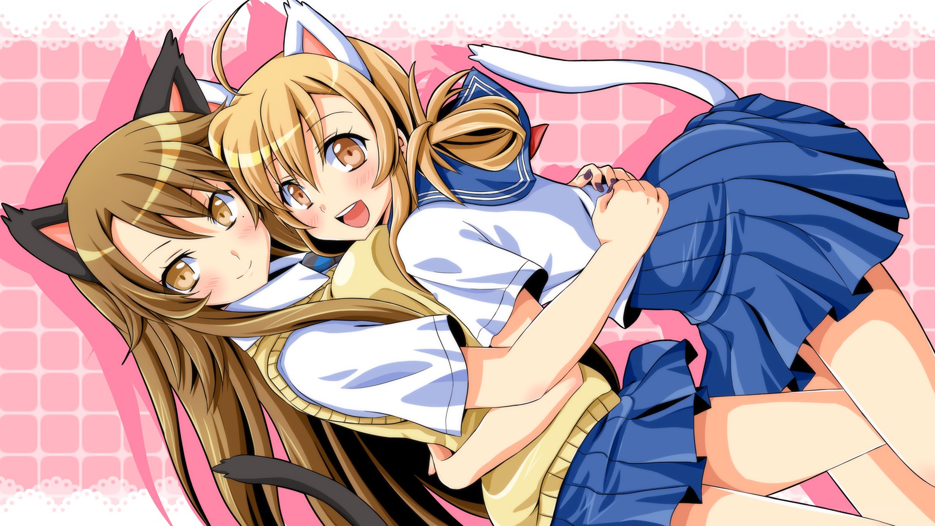 two anime girls hugging