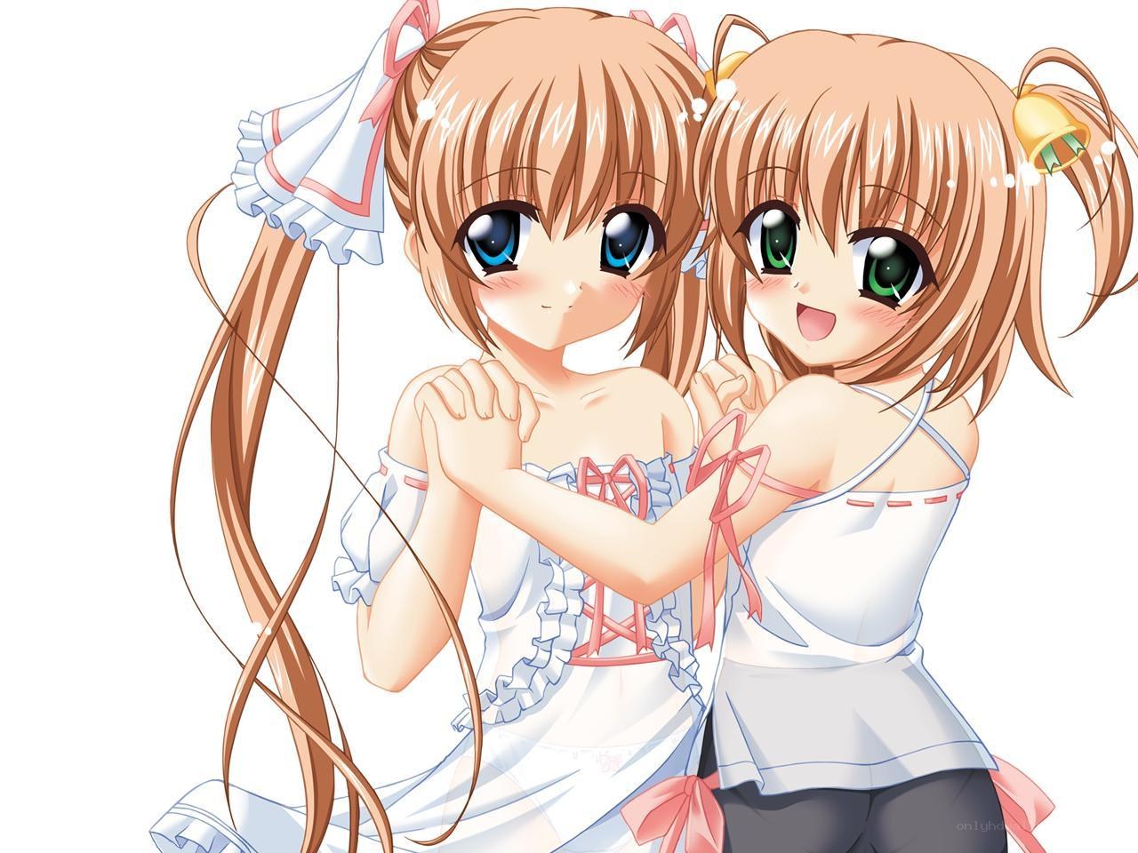 two anime girls hugging