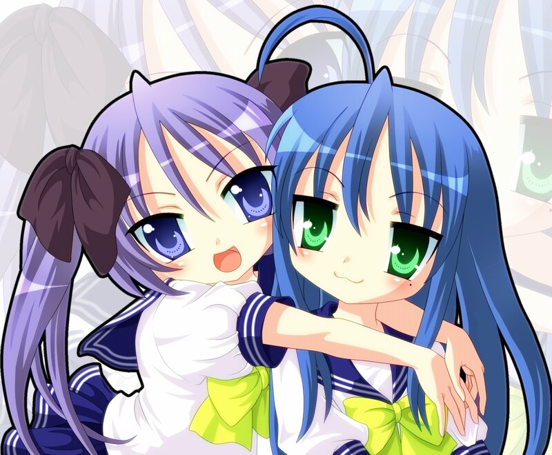 two anime girls hugging