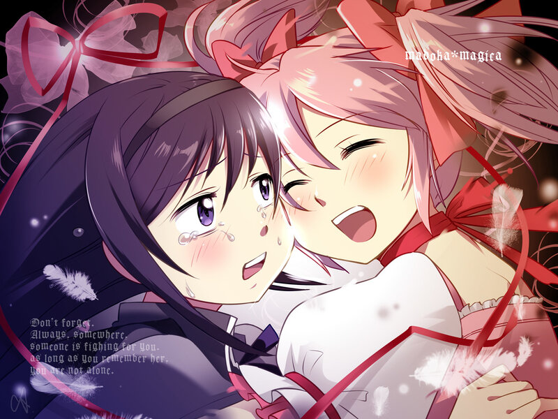 Two anime girls hugging