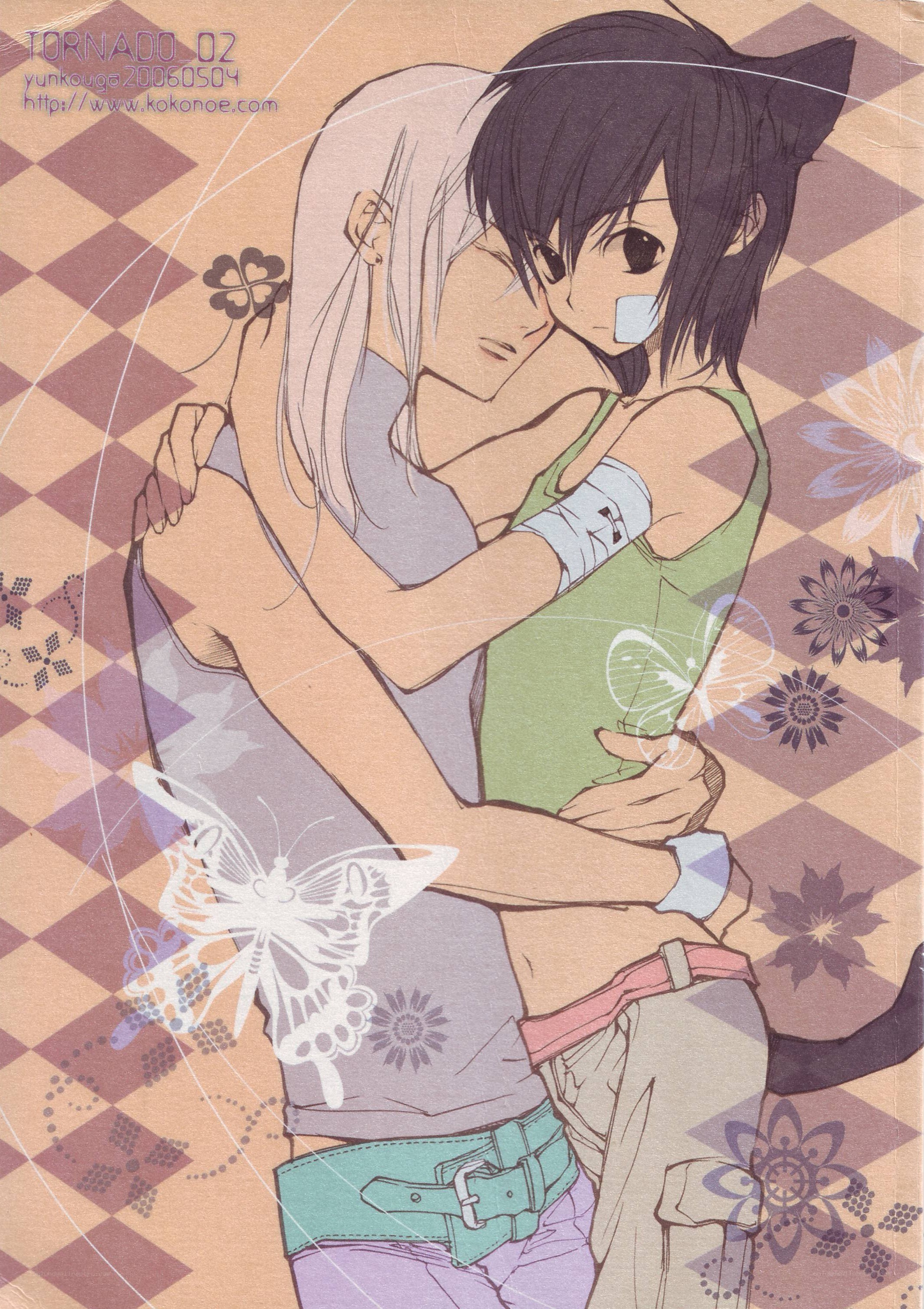 two anime girls hugging