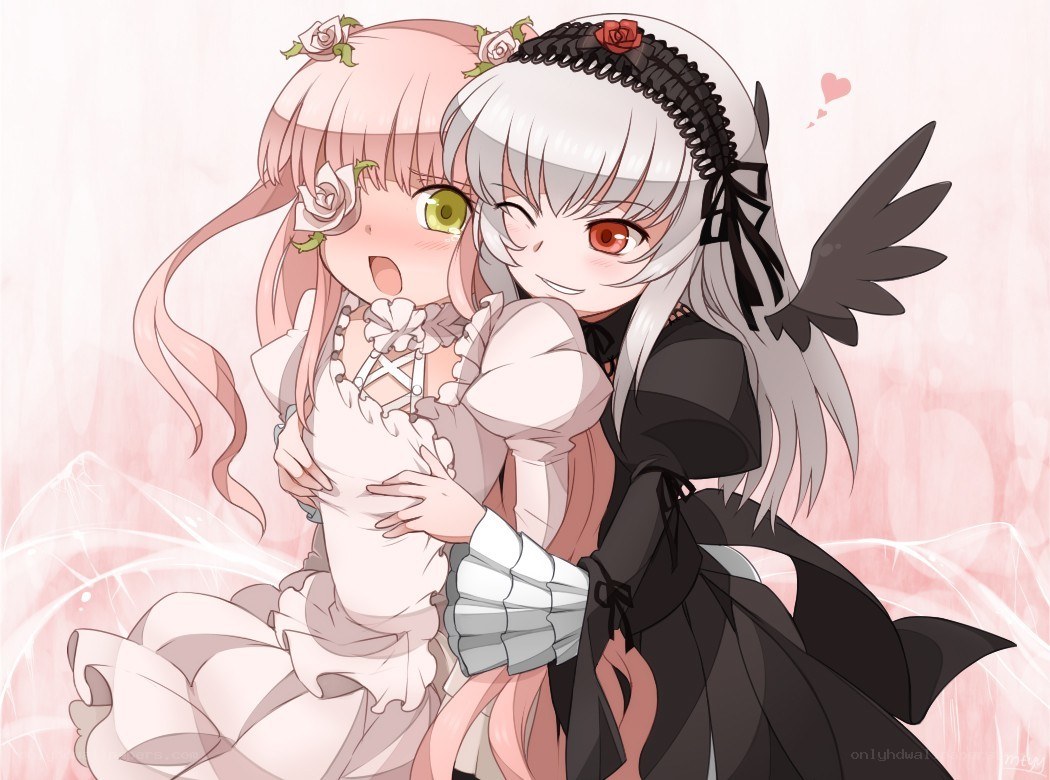 Two anime girls hugging