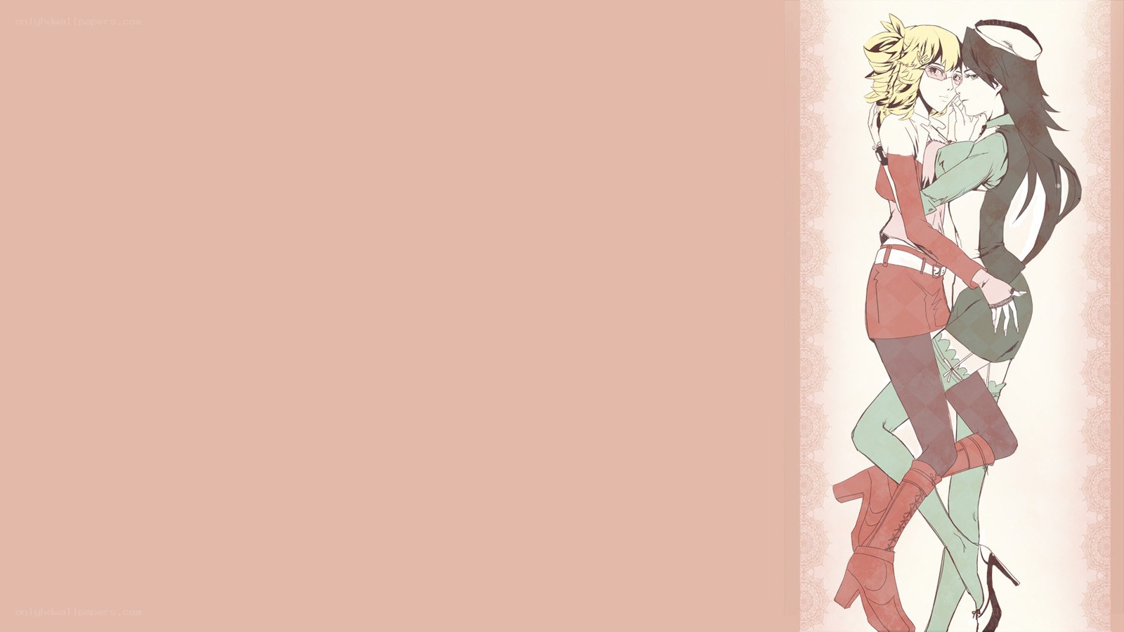 two anime girls hugging