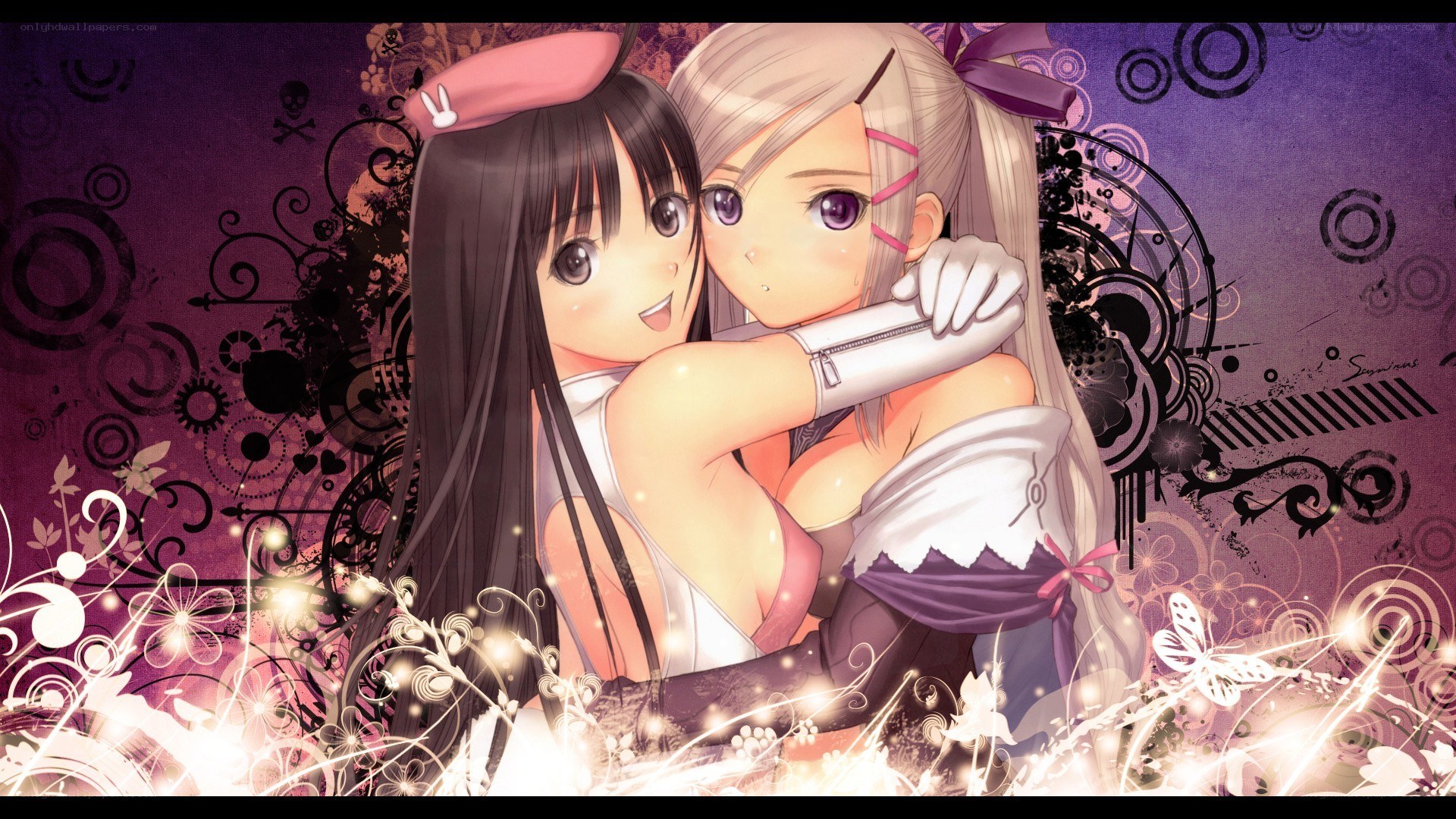 Two anime girls hugging