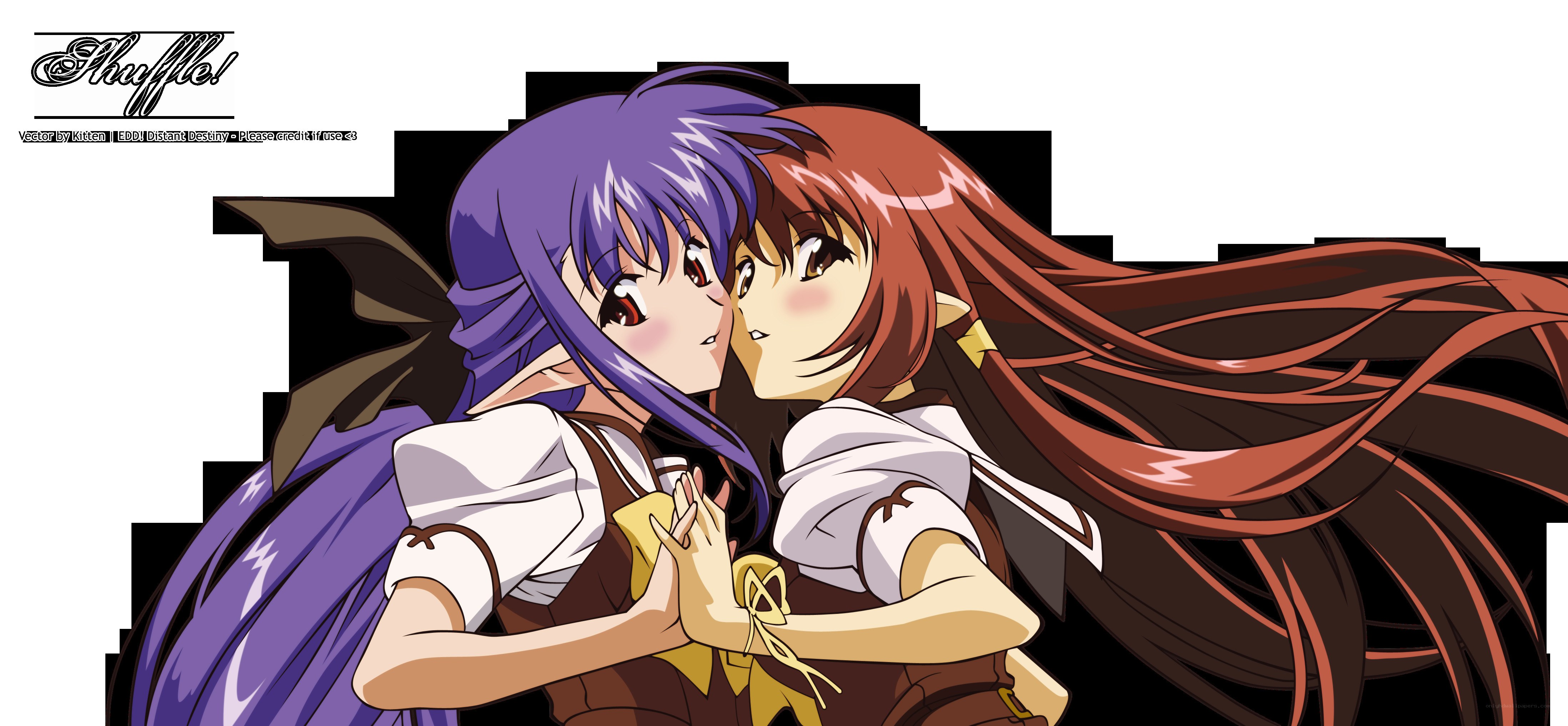 two anime girls hugging