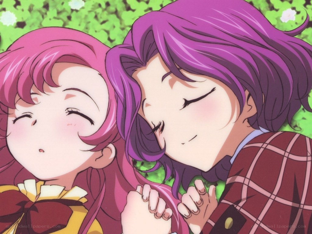 Two anime girls hugging
