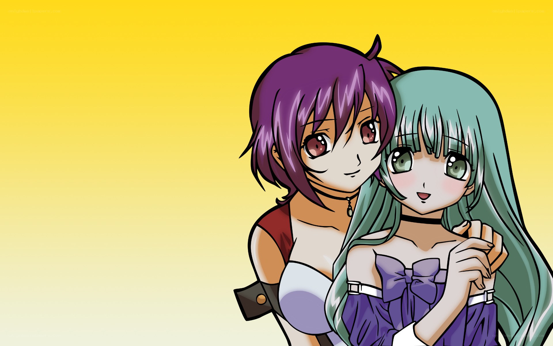 two anime girls hugging