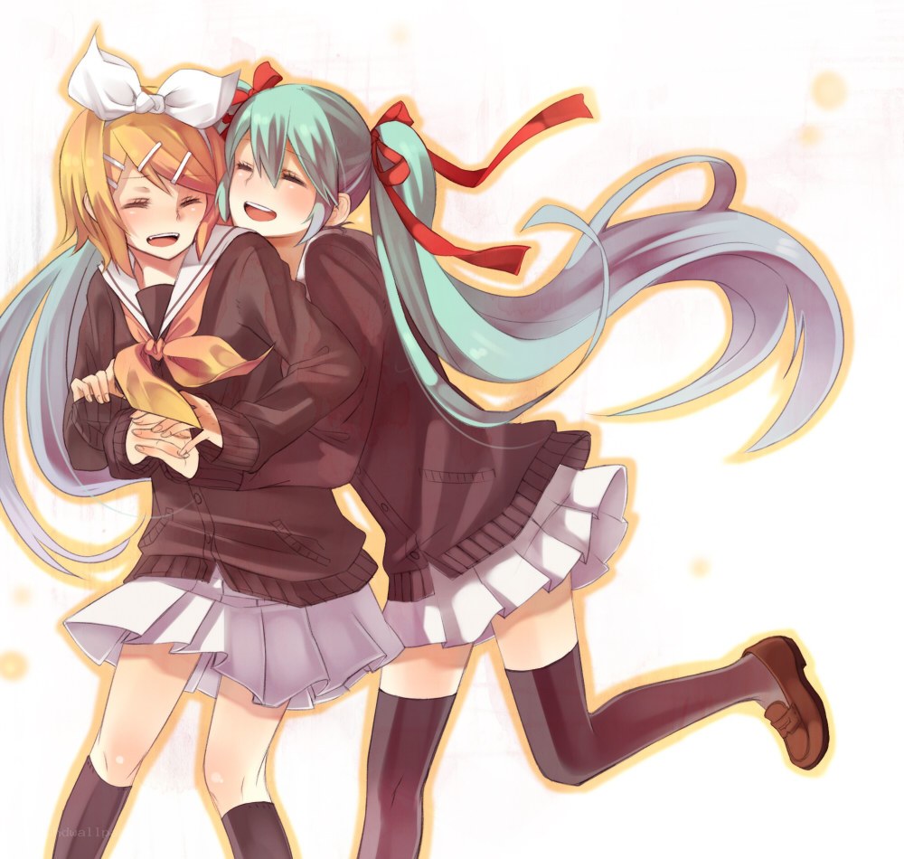 Two anime girls hugging