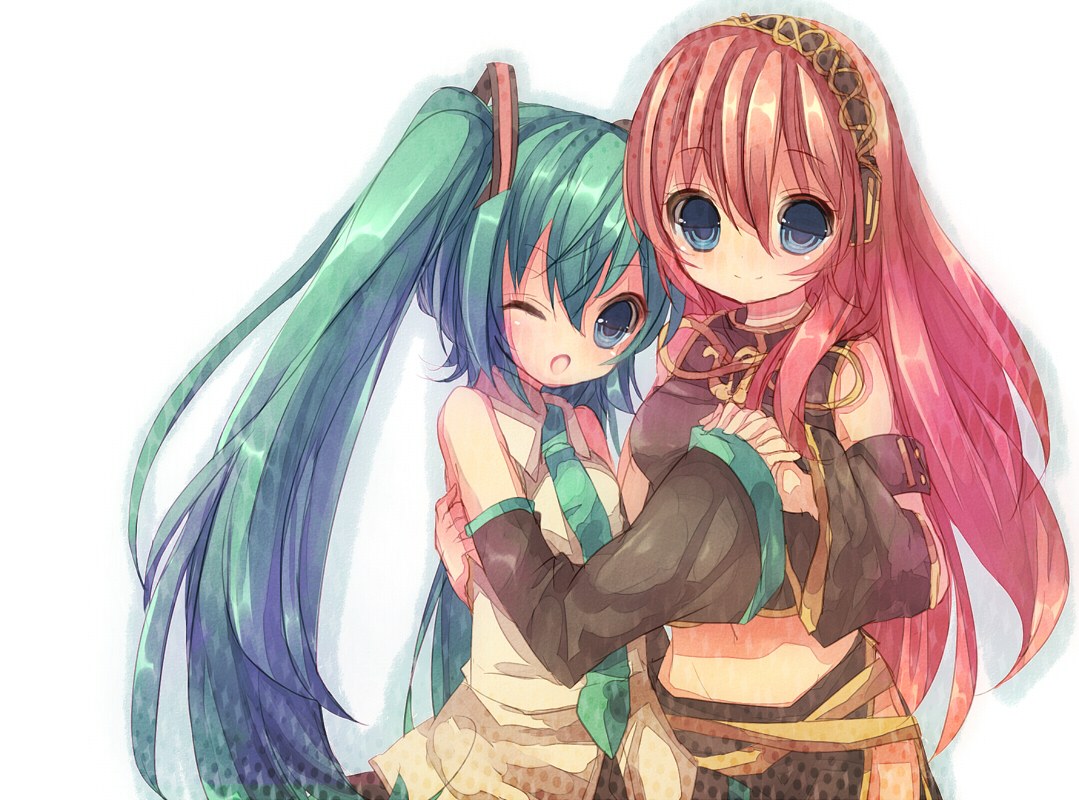 Two anime girls hugging