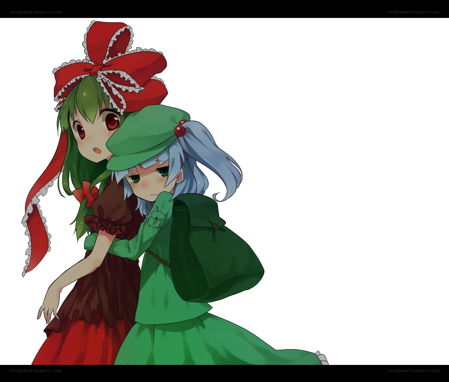 two anime girls hugging