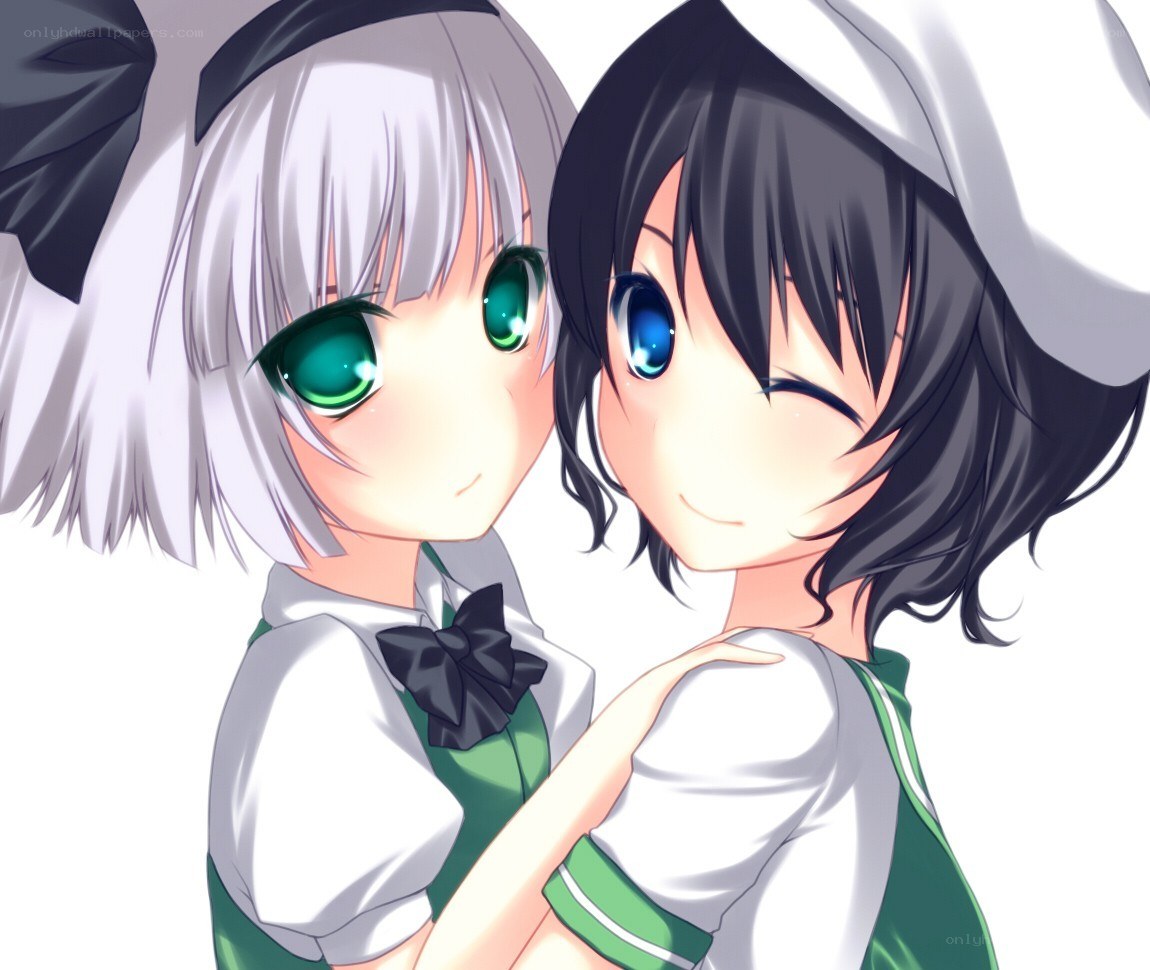 two anime girls hugging
