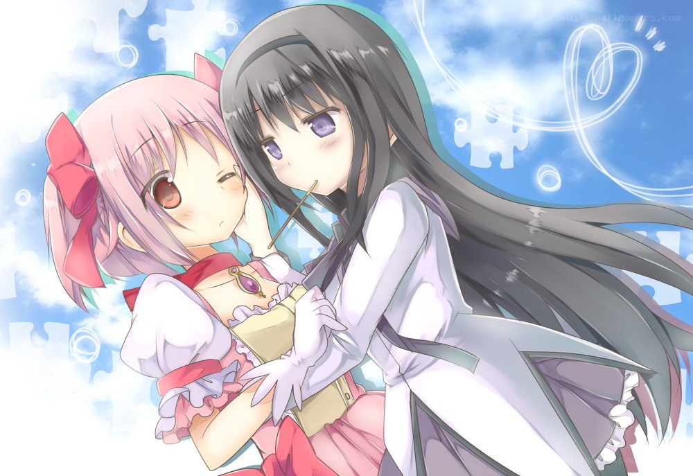 Two anime girls hugging
