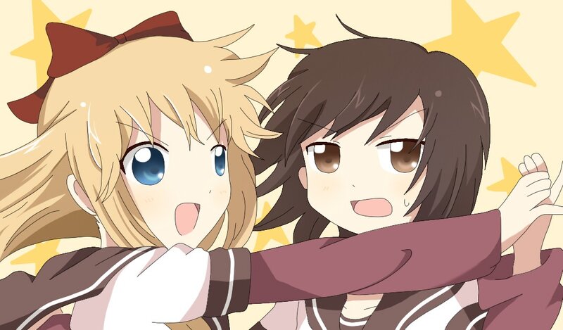 two anime girls hugging