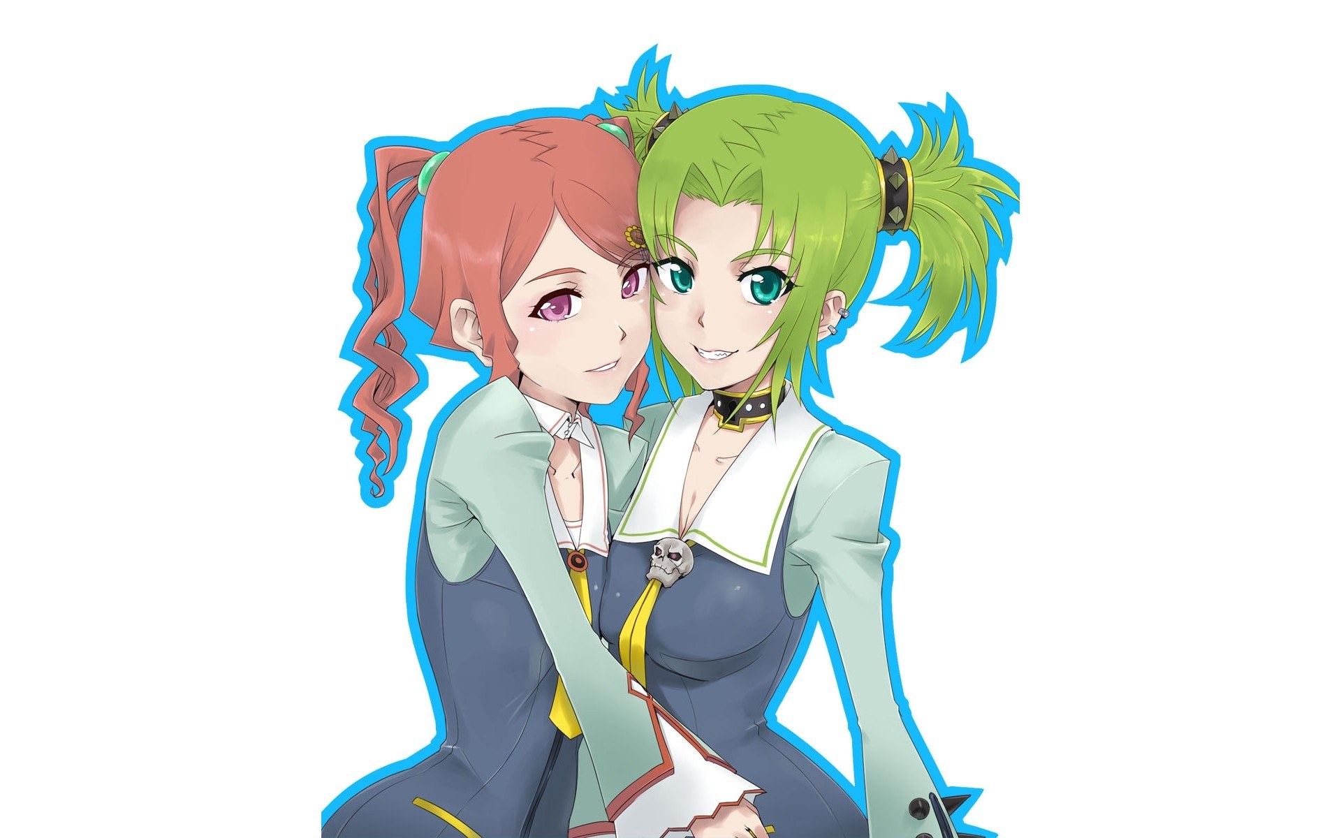 two anime girls hugging