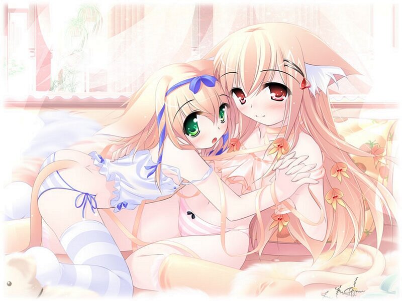 Two anime girls hugging