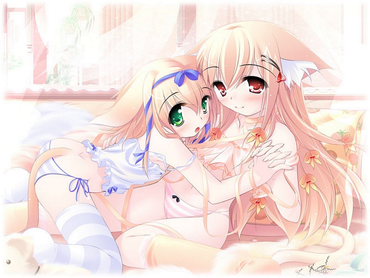 Two anime girls hugging