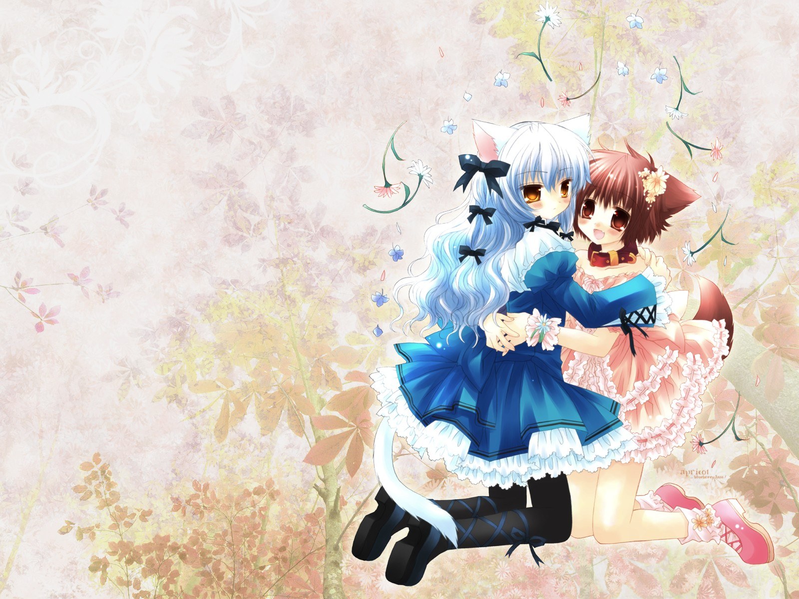 Two anime girls hugging