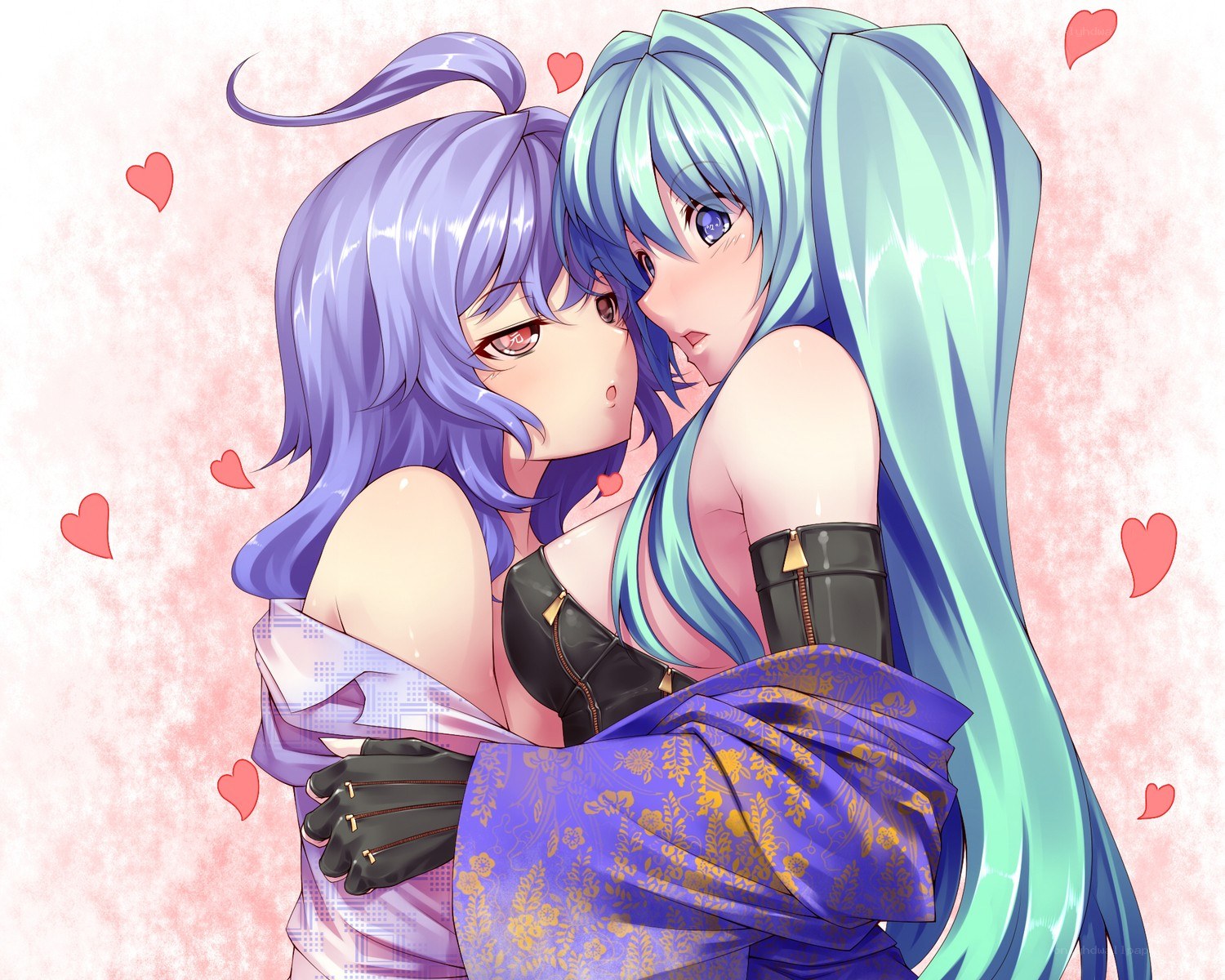 Two anime girls hugging